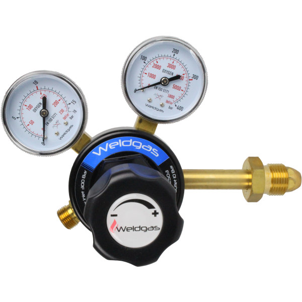 Single Stage 2 Gauge Oxygen Regulator, Bottom Entry, 10 Bar - Jenpro GWER